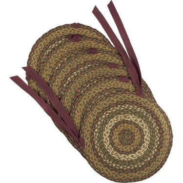 Tea Cabin Braided Jute Chair Pad Set of 6 Green, Crimson, Creme - The Fox Decor